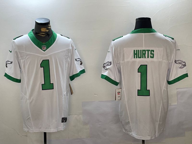 Men Philadelphia Eagles #1 Hurts White Three generation 2024 Nike Limited NFL Jersey style 1